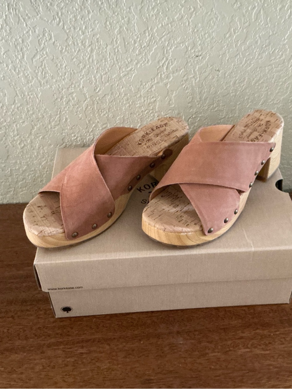 Kork-Ease Women's Rose Tan Suede Crossover Clog Mules